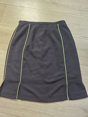 Conrad C Collection Black Midi Pencil Skirt Lime Green Piping Slit Vintage 8